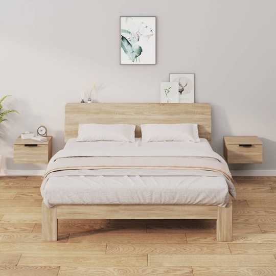 vidaXL Seinäkiinnitettävät yöpöydät 2 kpl Sonoma-tammi 34x30x20 cm