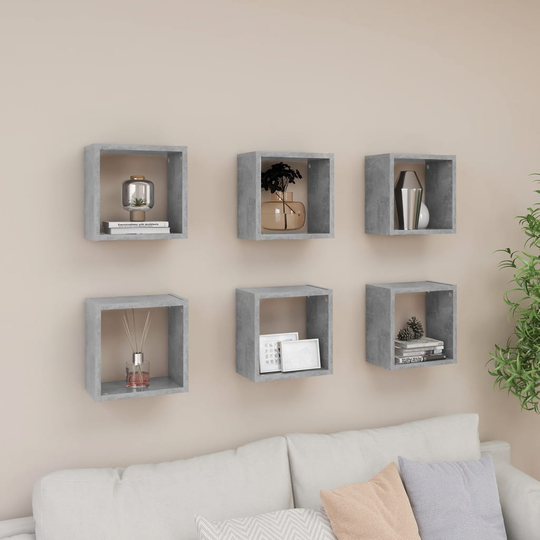 vidaXL Kuutioseinähyllyt 6 kpl betoninharmaa 26x15x26 cm