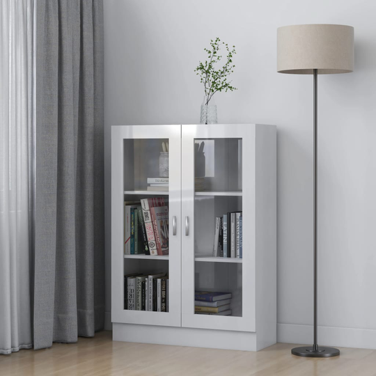 vidaXL Vitriinikaappi korkeakiilto valkoinen 82,5x30,5x115cm lastulevy