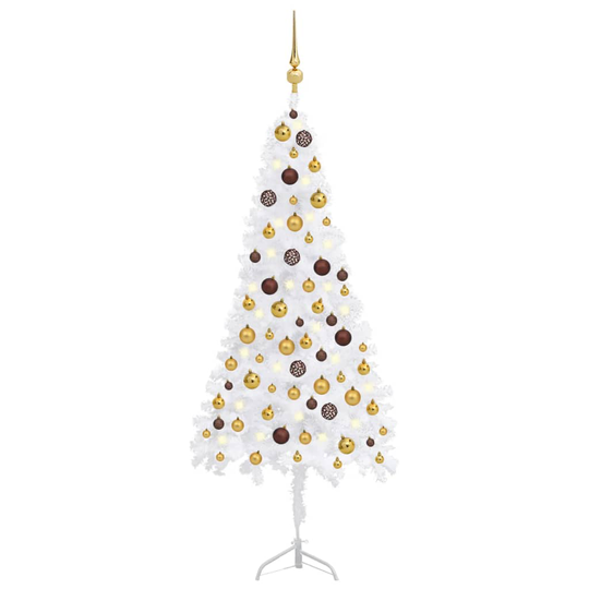 vidaXL Kulmaan asetettava tekojoulukuusi LED-valot/pallot valk. 120 cm