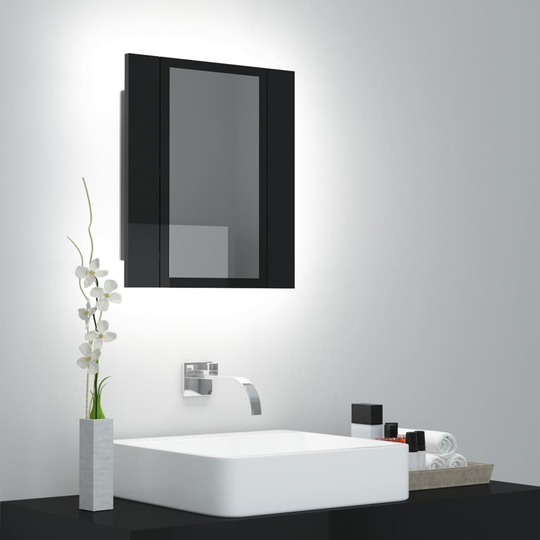vidaXL Kylpyhuoneen LED peilikaappi korkeakiilto musta 40x12x45 cm