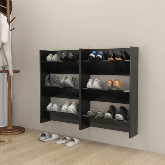 vidaXL Seinäkenkäkaapit 2 kpl korkeakiilto musta 60x18x90 cm lastulevy