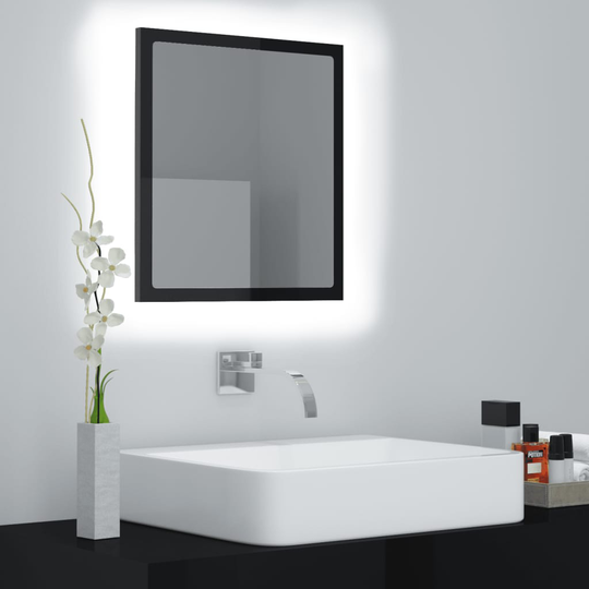 vidaXL LED-kylpyhuonepeili korkeakiilto musta 40x8,5x37 cm lastulevy