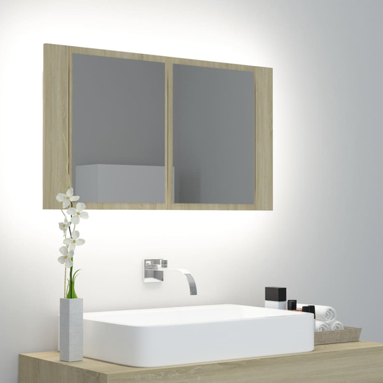 vidaXL Kylpyhuoneen LED peilikaappi Sonoma tammi 80x12x45 cm