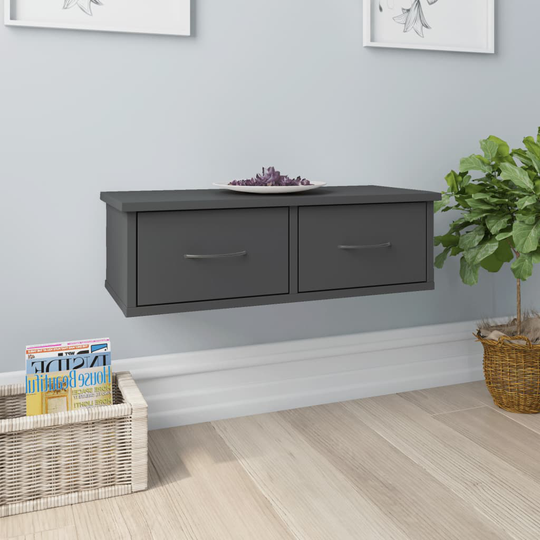 vidaXL Seinälaatikkohylly harmaa 60x26x18,5 cm lastulevy