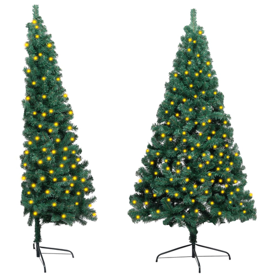 vidaXL Tekojoulukuusen puolikas LED-valo ja jalusta vihreä 150 cm PVC