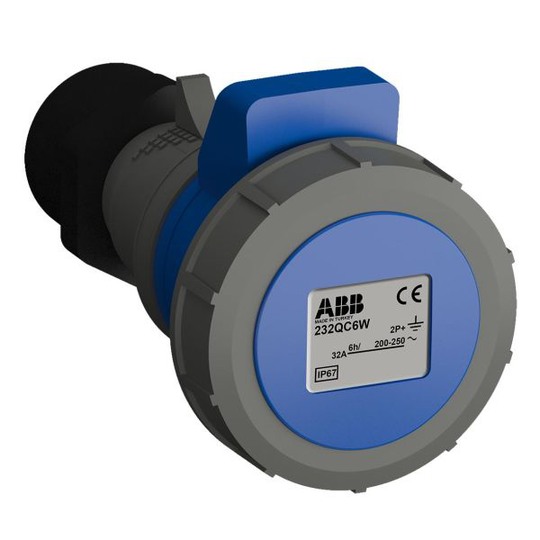 ABB 2CMA102356R1000 Jatkopistorasia pikaliitettävä, tärinänkestävä Sininen, 32 A, 3-napainen, IP67