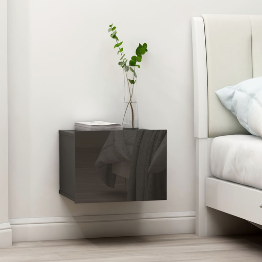 vidaXL Yöpöytä korkeakiilto harmaa 40x30x30 cm lastulevy