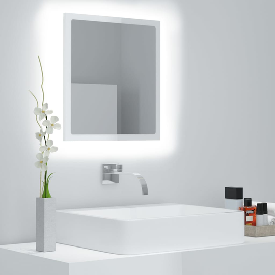 vidaXL LED-kylpyhuonepeili korkeakiilto valk. 40x8,5x37 cm lastulevy