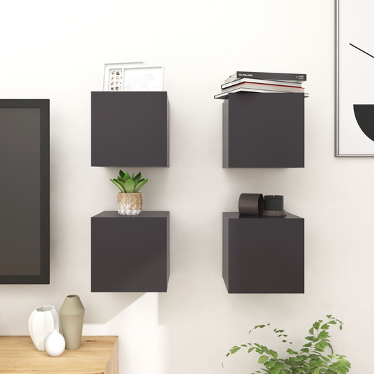 vidaXL Seinäkiinnitettävä TV-taso 4 kpl harmaa 30,5x30x30 cm