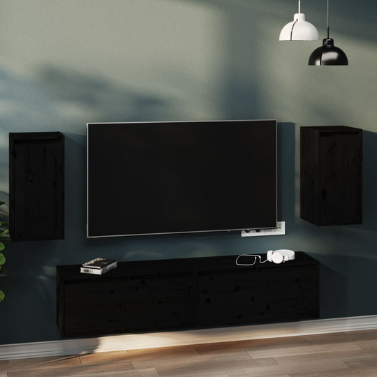vidaXL Seinäkaapit 2 kpl musta 30x30x60 cm täysi mänty