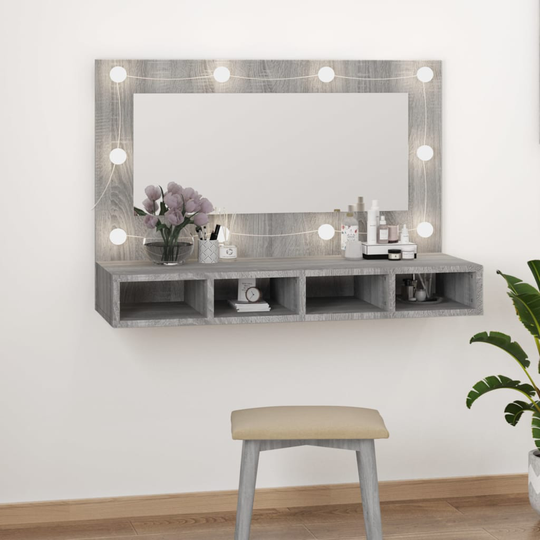 vidaXL Peilikaappi LED-valoilla harmaa Sonoma 90x31,5x62 cm