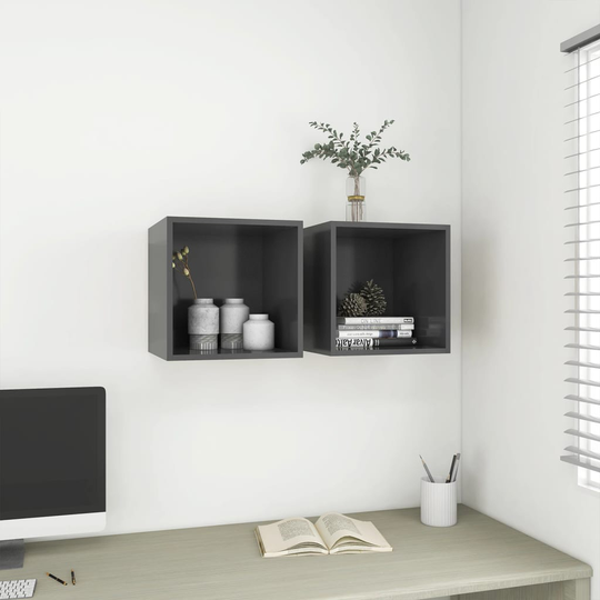 vidaXL Seinäkaapit 2 kpl harmaa 37x37x37 cm lastulevy