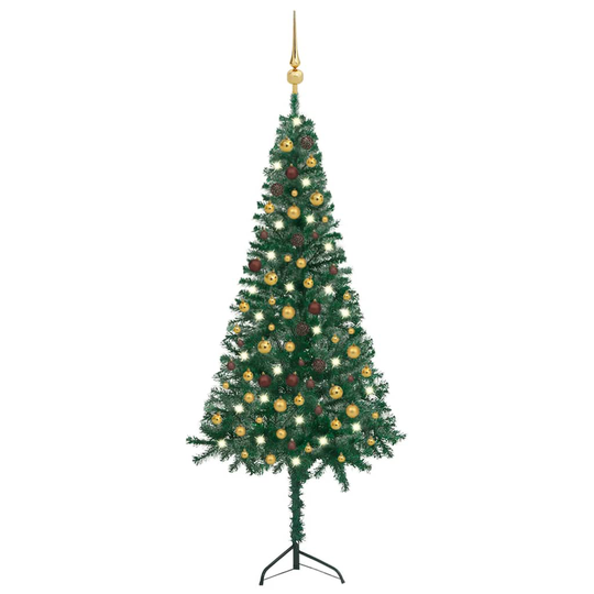 vidaXL Kulmaan asetettava tekojoulukuusi LED-valot/pallot vihreä 210cm