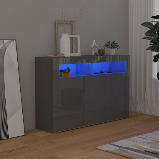 vidaXL Senkki LED-valoilla korkeakiilto harmaa 115,5x30x75 cm