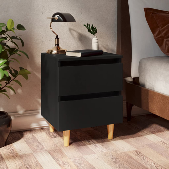 vidaXL Yöpöytä täysmäntyiset jalat musta 40x35x50cm