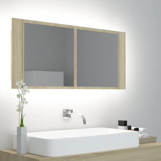 vidaXL Kylpyhuoneen LED peilikaappi Sonoma tammi 100x12x45 cm
