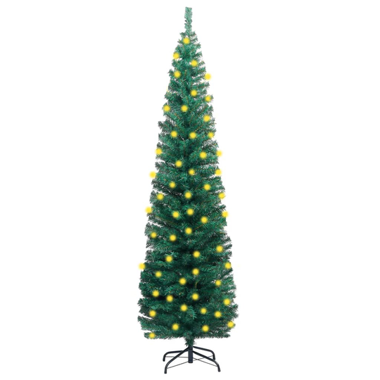 vidaXL Kapea tekokuusi LED-valoilla ja jalustalla vihreä 180 cm PVC