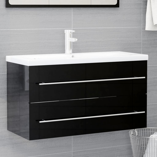 vidaXL Allaskaappi korkeakiilto musta 90x38,5x48 cm lastulevy