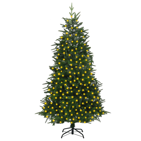 vidaXL Tekojoulukuusi LED-valoilla vihreä 210 cm PVC ja PE