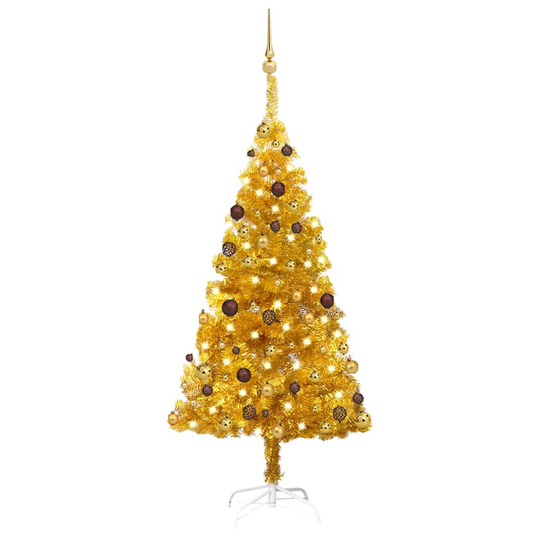 vidaXL Tekojoulukuusi LED-valoilla ja palloilla kulta 150 cm PET
