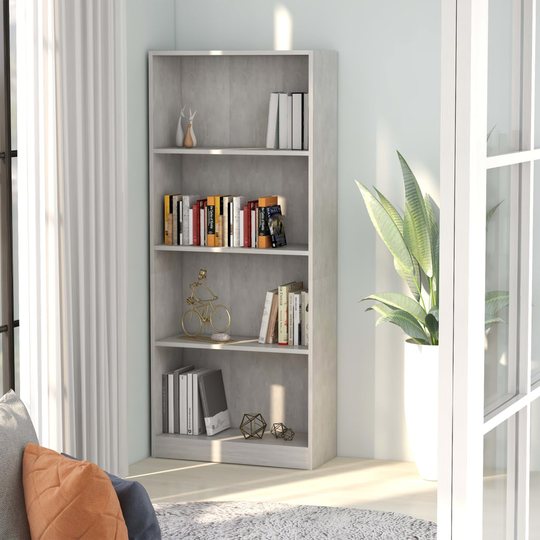 vidaXL 4-tasoinen kirjahylly betoninharmaa 60x24x142 cm lastulevy