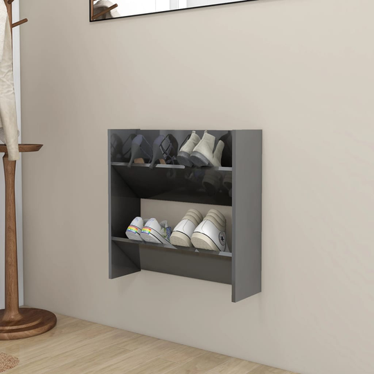 vidaXL Seinäkenkäkaappi korkeakiilto harmaa 60x18x60 cm lastulevy