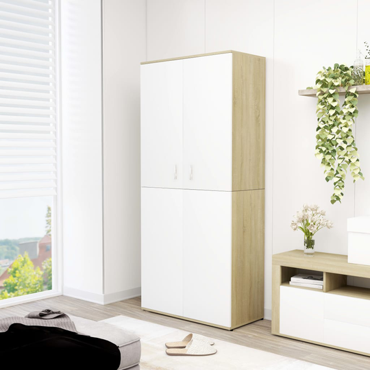 vidaXL Kenkäkaappi valkoinen ja Sonoma-tammi 80x39x178 cm lastulevy