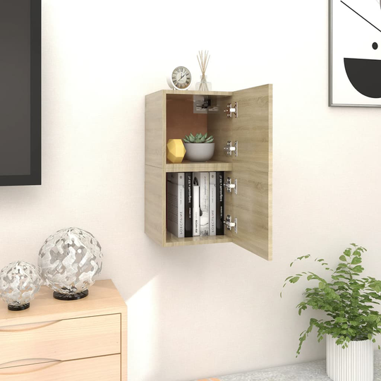 vidaXL Seinäkiinnitettävät TV-tasot 2 kpl Sonoma-tammi 30,5x30x30 cm