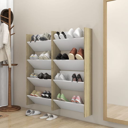 vidaXL Seinäkenkäkaapit 4 kpl valk./Sonoma-tammi 60x18x60 cm lastulevy