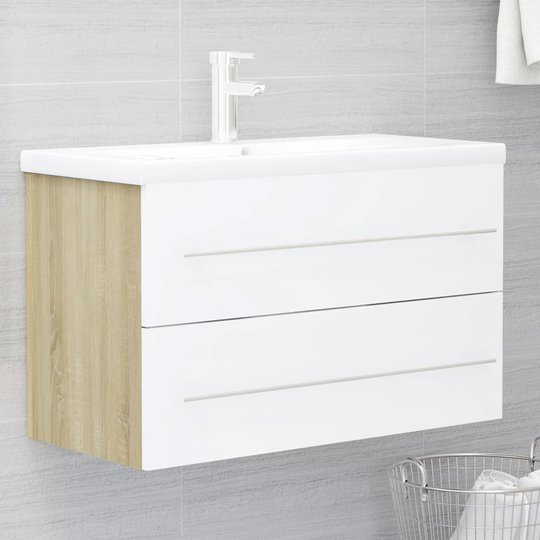 vidaXL Allaskaappi valkoinen ja Sonoma-tammi 80x38,5x48 cm lastulevy