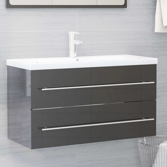 vidaXL Allaskaappi korkeakiilto harmaa 90x38,5x48 cm lastulevy