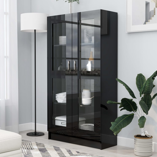 vidaXL Vitriinikaappi korkeakiilto musta 82,5x30,5x150 cm lastulevy