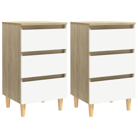 vidaXL Yöpöydät puiset jalat 2kpl valkoinen/Sonoma-tammi 40x35x69 cm