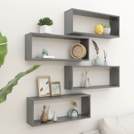vidaXL Kuutioseinähyllyt 4 kpl korkeak. harmaa 60x15x23 cm lastulevy