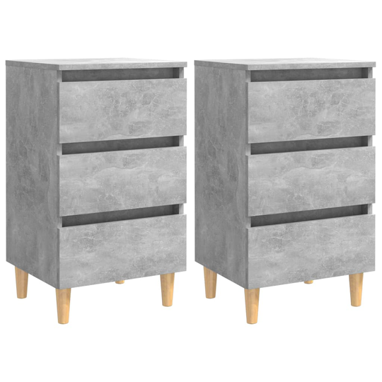 vidaXL Yöpöydät täyspuiset jalat 2 kpl betoninharmaa 40x35x69 cm