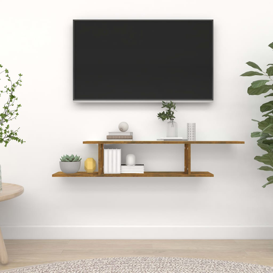 vidaXL Seinäkiinnitettävä TV-hylly savutammi 125x18x23 cm tekninen puu