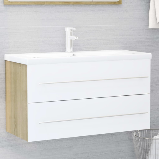 vidaXL Allaskaappi valkoinen ja Sonoma-tammi 90x38,5x48 cm lastulevy