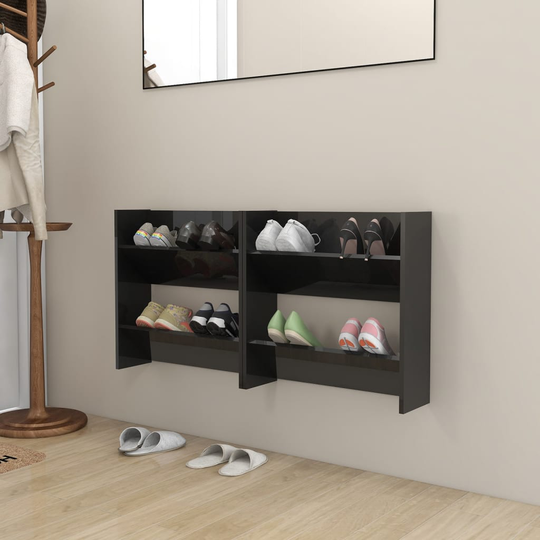vidaXL Seinäkenkäkaapit 2 kpl korkeakiilto musta 60x18x60 cm lastulevy