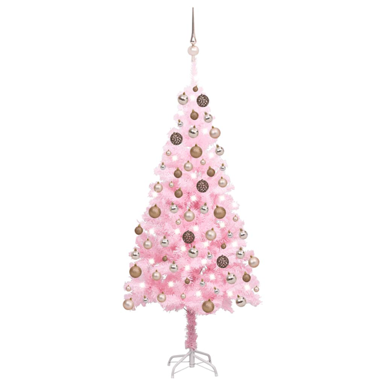 vidaXL Tekojoulukuusi LED-valoilla ja palloilla pinkki 120 cm PVC