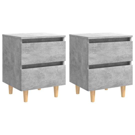 vidaXL Yöpöydät täysmäntyiset jalat 2 kpl betoninharmaa 40x35x50 cm