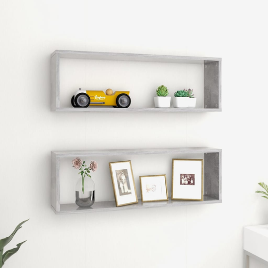 vidaXL Kuutioseinähyllyt 2 kpl betoninharmaa 80x15x26,5 cm lastulevy