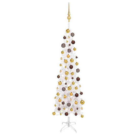 vidaXL Ohut joulukuusi LED-valoilla ja palloilla valkoinen 150 cm