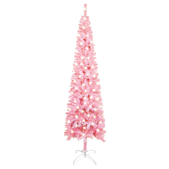 vidaXL Kapea joulukuusi LED-valoilla pinkki 210 cm