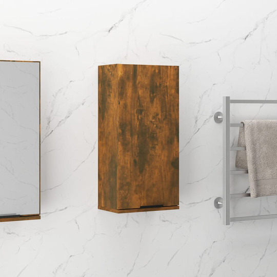 vidaXL Seinäkiinnitettävä kylpyhuoneen kaappi savutammi 32x20x67 cm