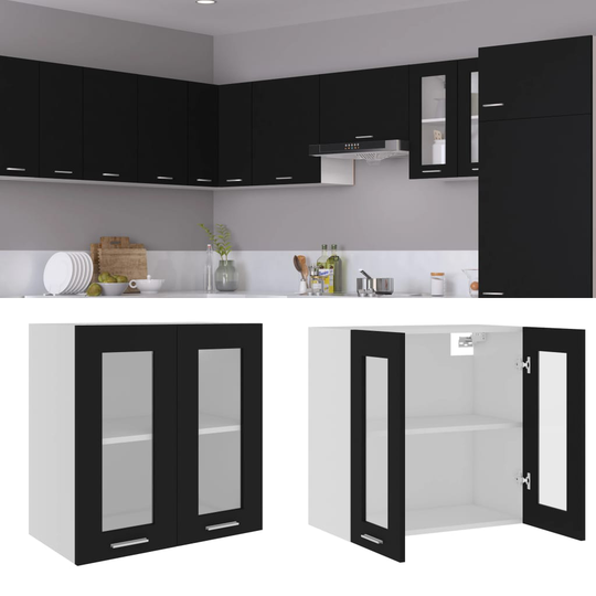vidaXL Seinäkaappi lasilla musta 60x31x60 cm lastulevy