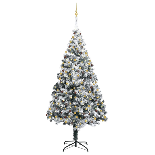 vidaXL Tekojoulukuusi LED-valot/pallosarja/lumihuurre vihreä 300 cm