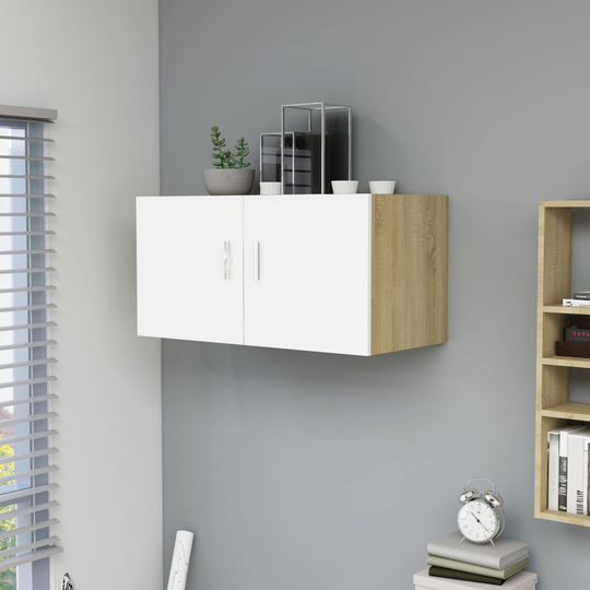 vidaXL Seinäkaappi valkoinen ja Sonoma tammi 80x39x40 cm lastulevy