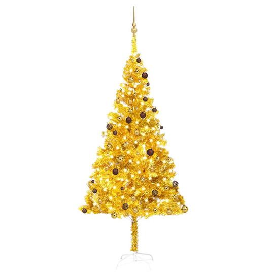 vidaXL Tekojoulukuusi LED-valoilla ja palloilla kulta 240 cm PET