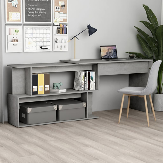 vidaXL Kulmapöytä betoninharmaa 200x50x76 cm lastulevy